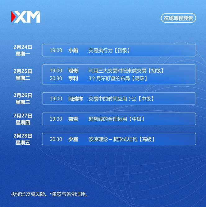 【XM外汇官网】:中文在线直播讲座,本周预告(图1) 【XM外汇官网】:中文在线直播讲座,本周预告(图1)